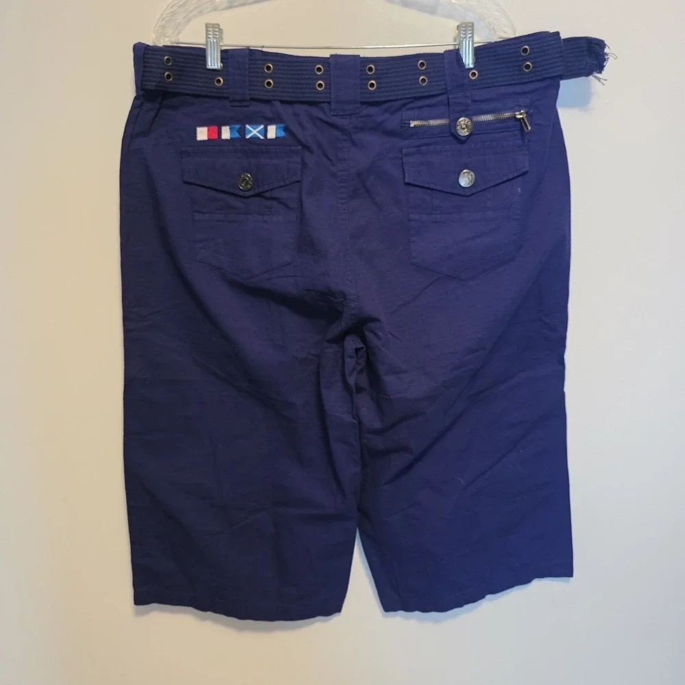 Vintage Hama Cargo Shorts Skater Baggy Combat Navy Blue Belted 36/17 NEW NWOT